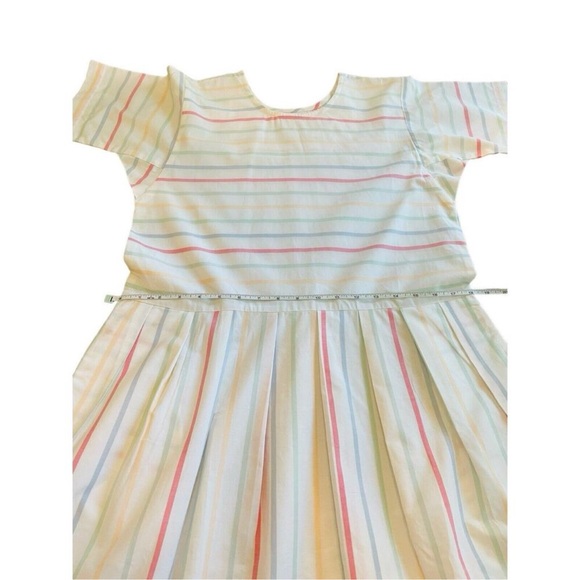 LAKE Size S Parasol Pleated Dress White Pastel Stripe Short Sleeve - Picture 5 of 14
